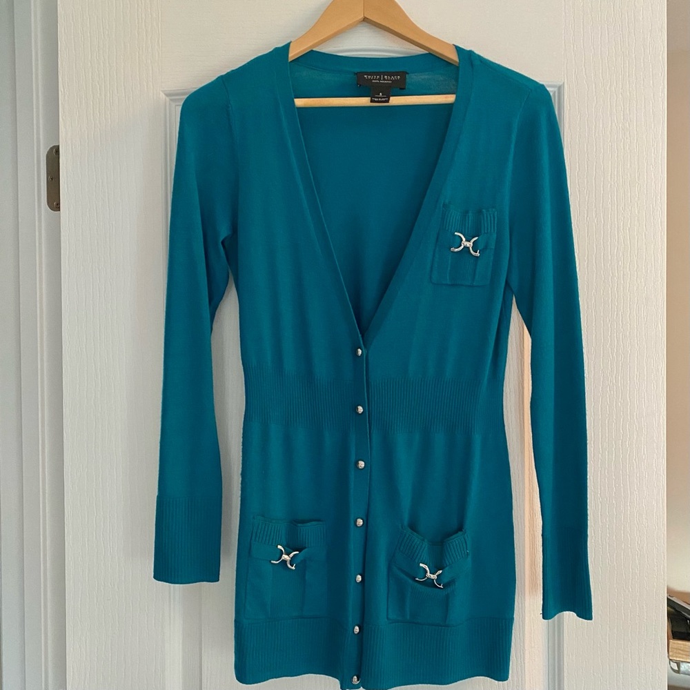 Teal 100% Merino Wool Cardigan Size Small